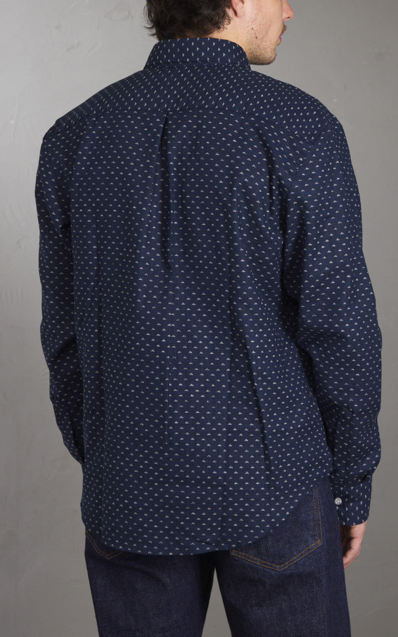 Naked & Famous Denim Easy Shirt Kimono Triangles Print Indigo