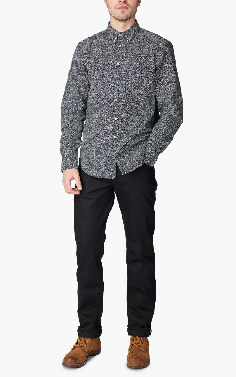 Naked & Famous Denim Easy Shirt Kimono Print Scales Indigo