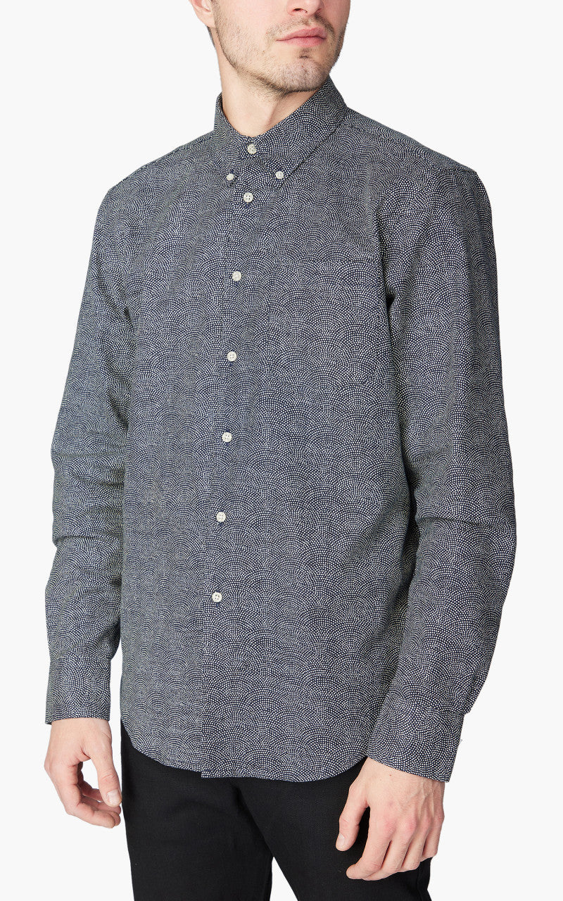 Naked & Famous Denim Easy Shirt Kimono Print Scales Indigo