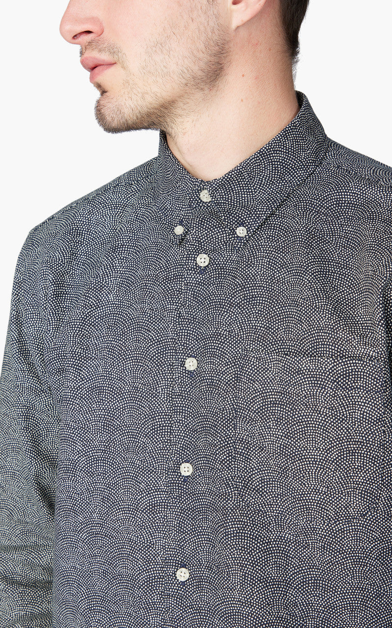 Naked & Famous Denim Easy Shirt Kimono Print Scales Indigo