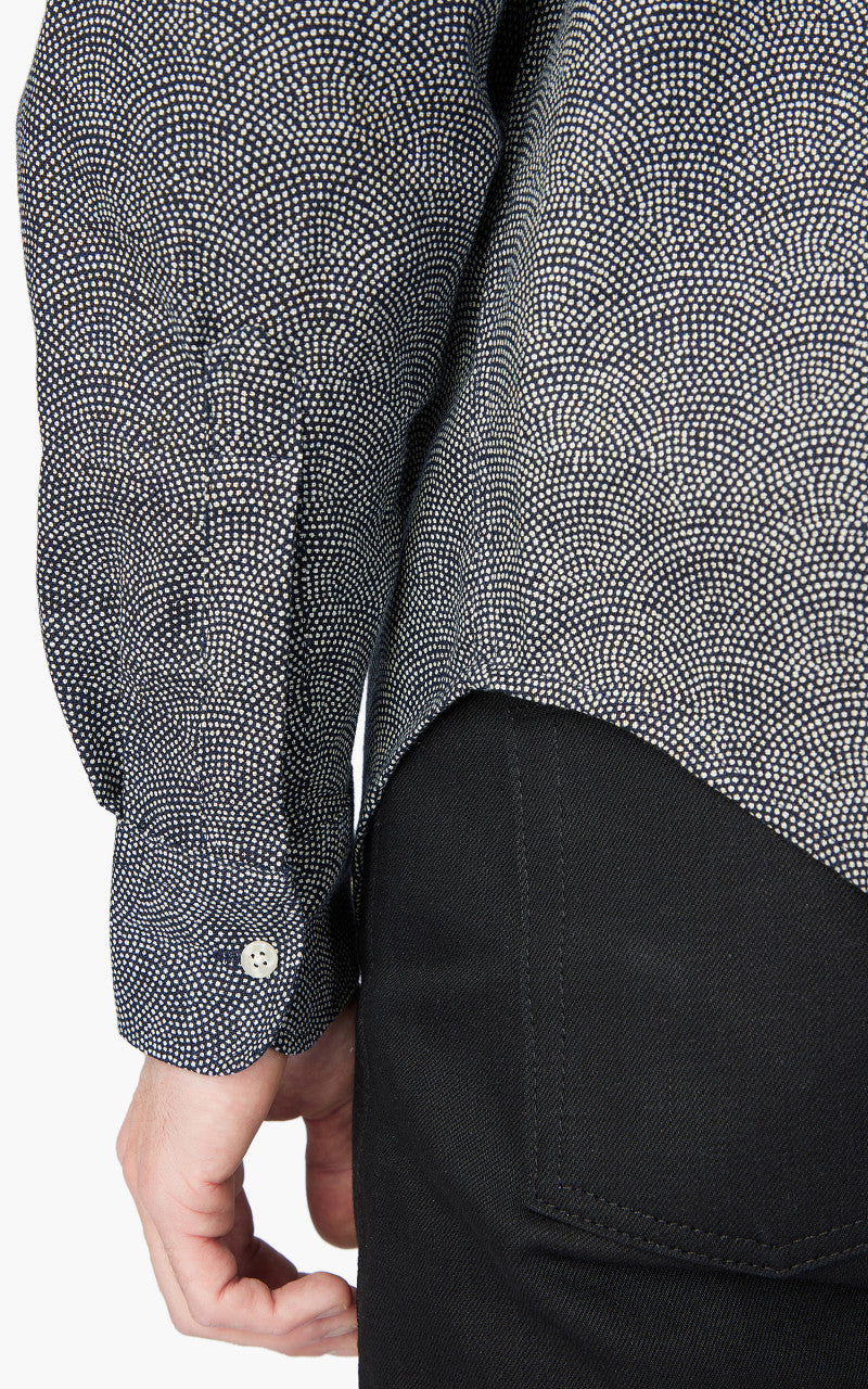 Naked & Famous Denim Easy Shirt Kimono Print Scales Indigo