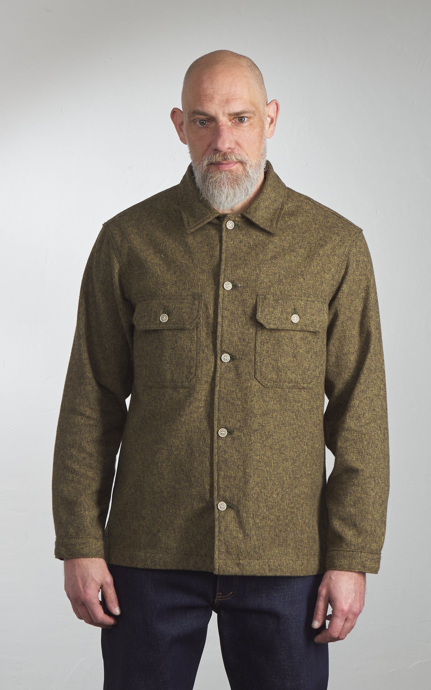 Naked & Famous Denim Work Shirt Herringbone Triple Twist Forest