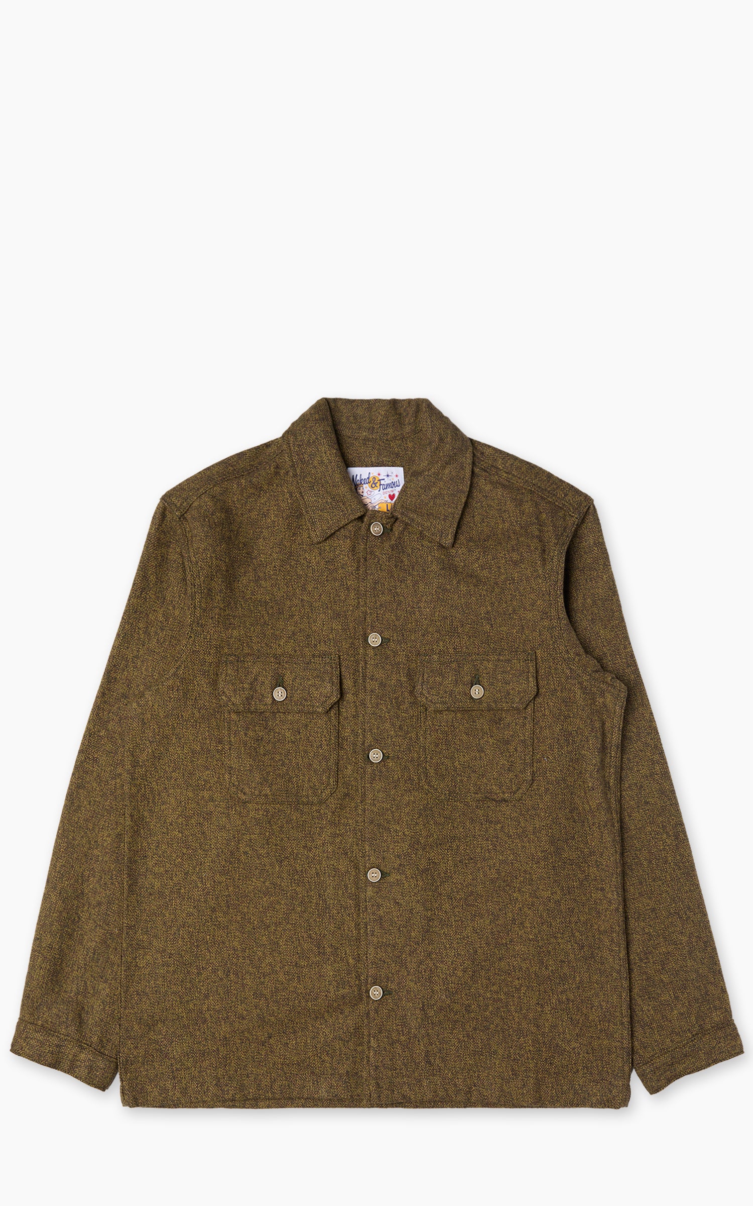 Naked & Famous Denim Work Shirt Herringbone Triple Twist Forest