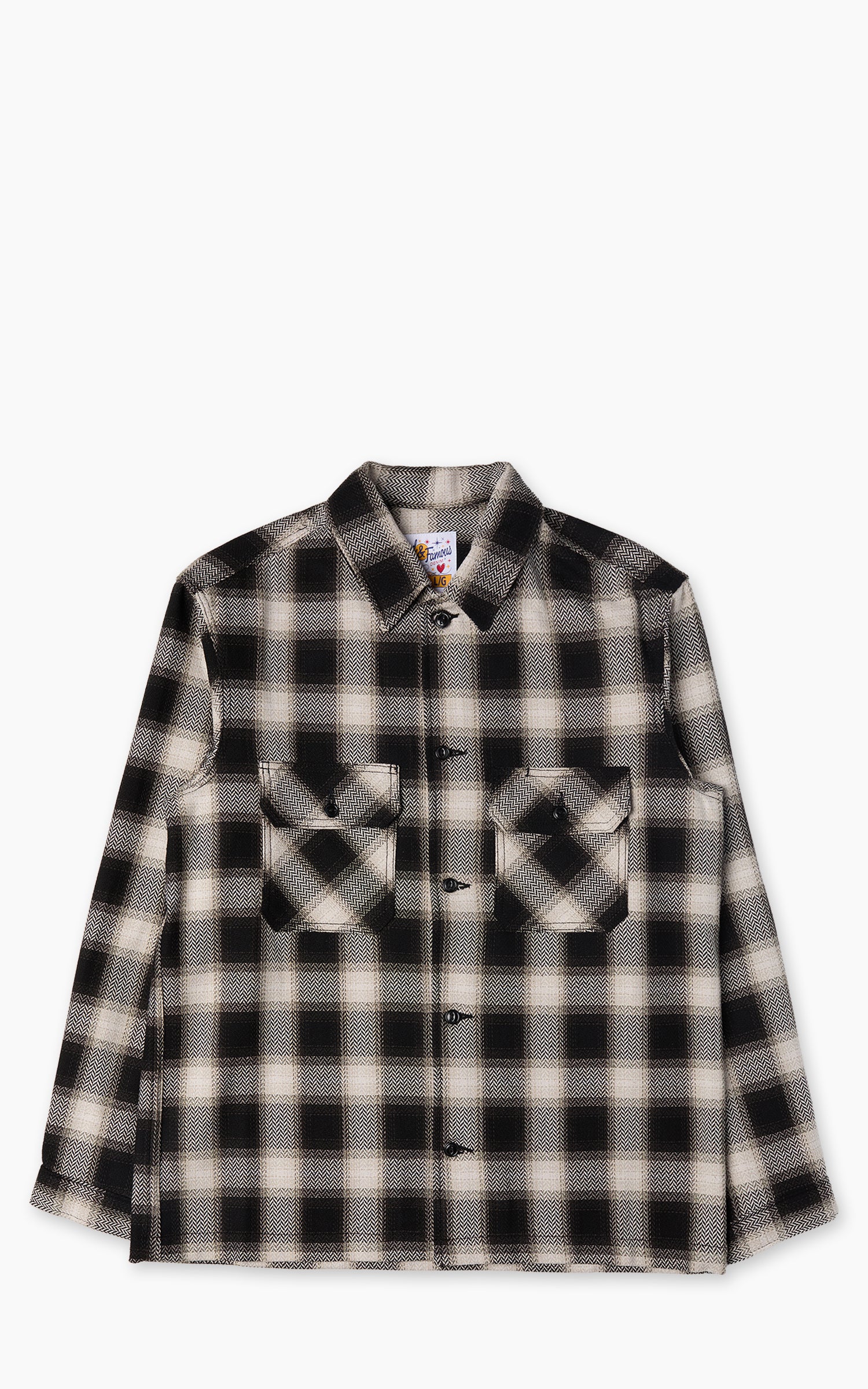 Naked & Famous Work Shirt Trippy Ombre Plaid Ivory