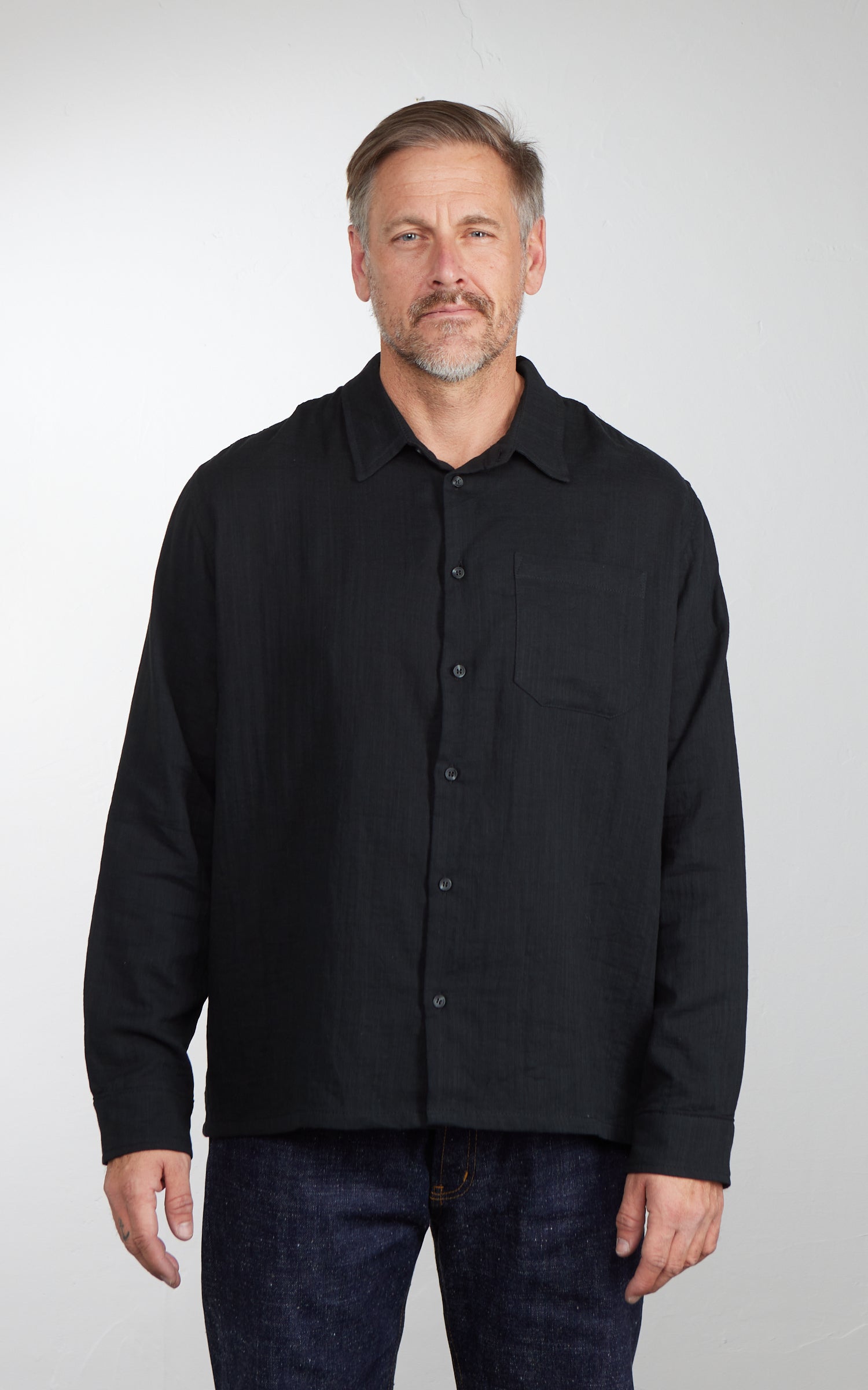 Naked & Famous Denim True Shirt Double Weave Slub Gauze Black