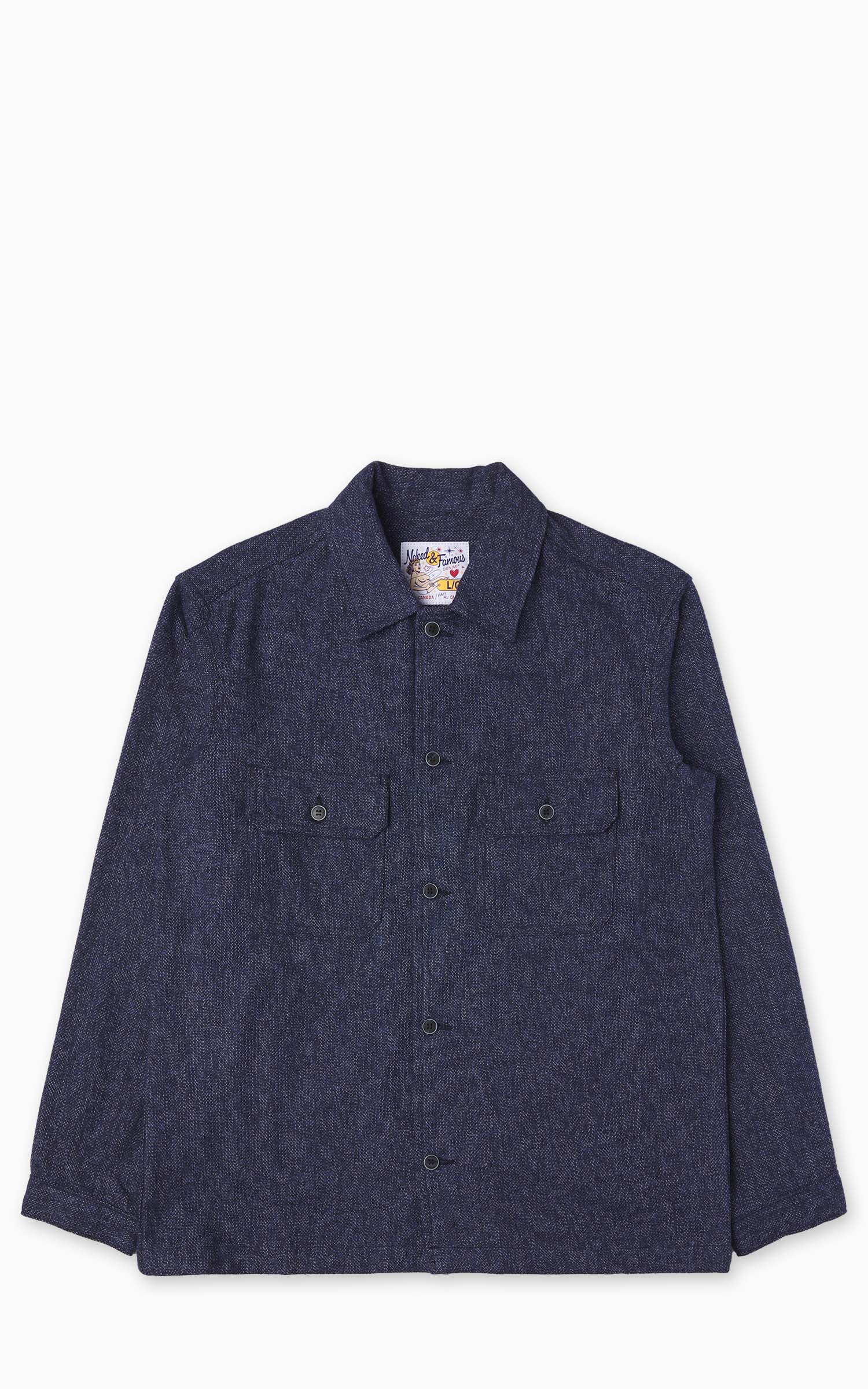 Naked & Famous Denim Work Shirt Herringbone Triple Twist Indigo