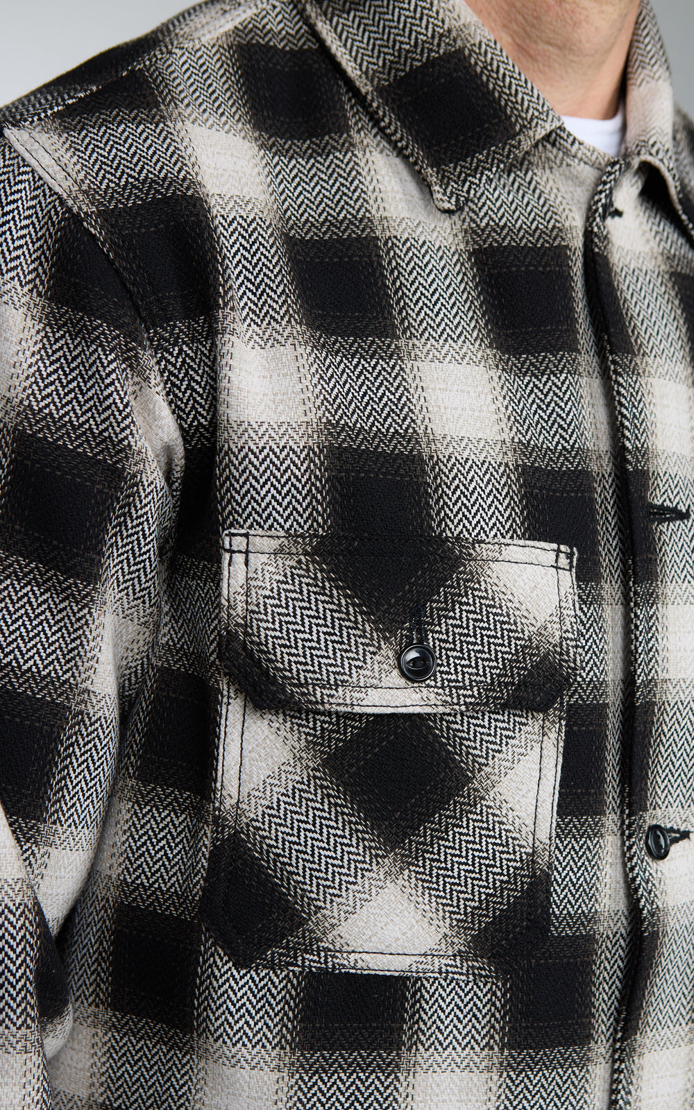 Naked & Famous Work Shirt Trippy Ombre Plaid Ivory