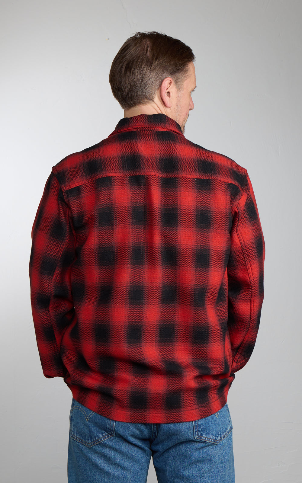 Naked & Famous Work Shirt Trippy Ombre Plaid Red