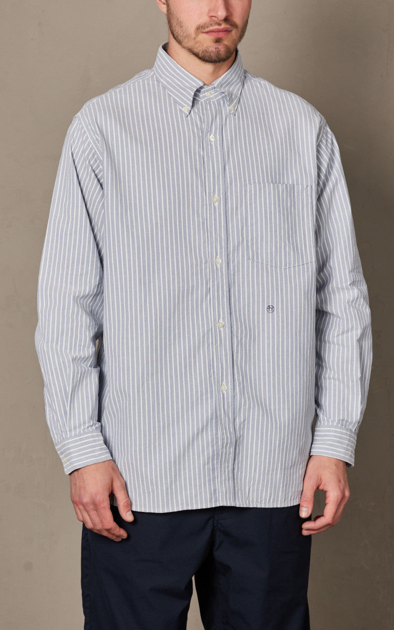 Nanamica Button Down Stripe Wind Shirt Navy