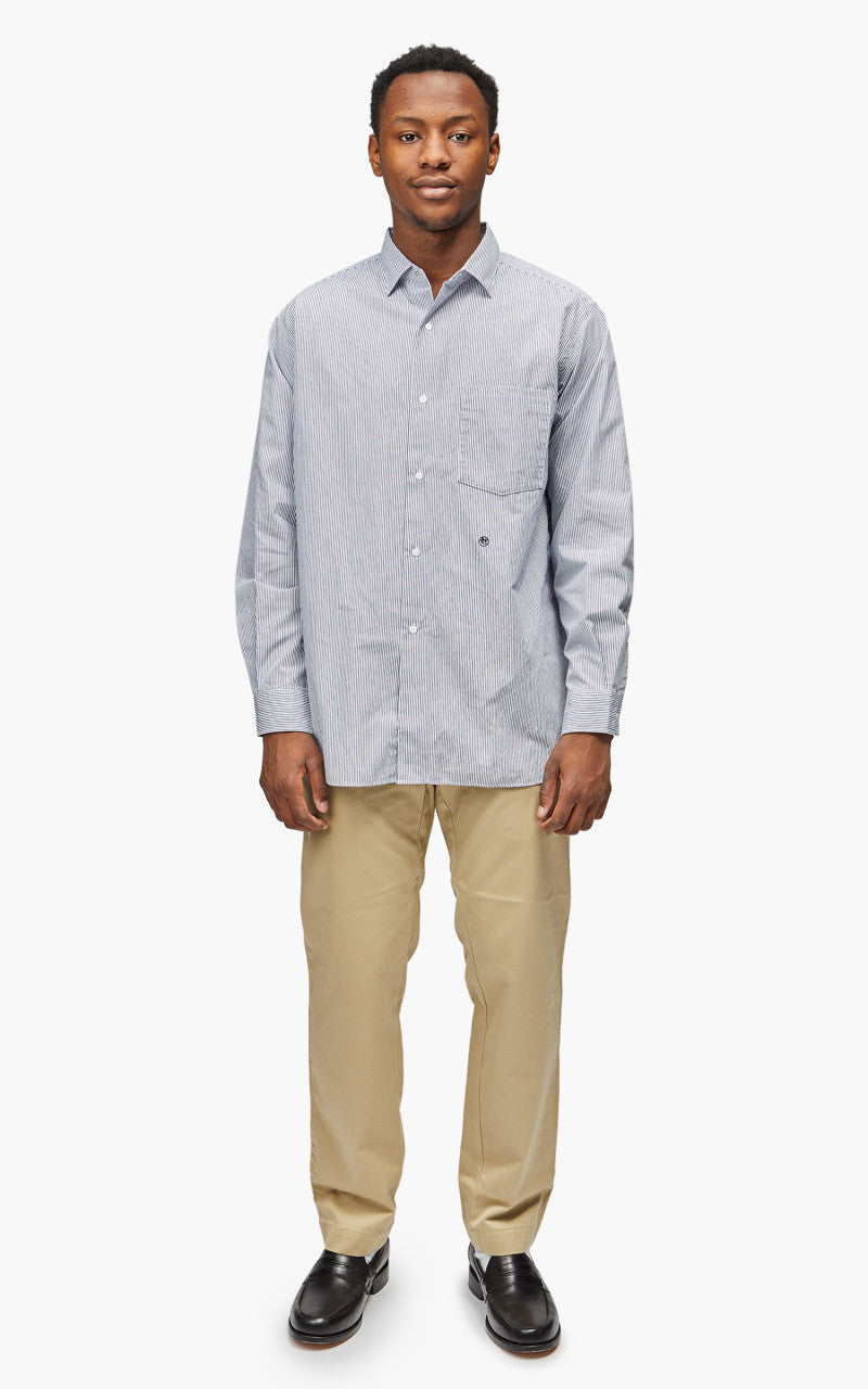 Nanamica Regular Collar Stripe Wind Shirt Navy