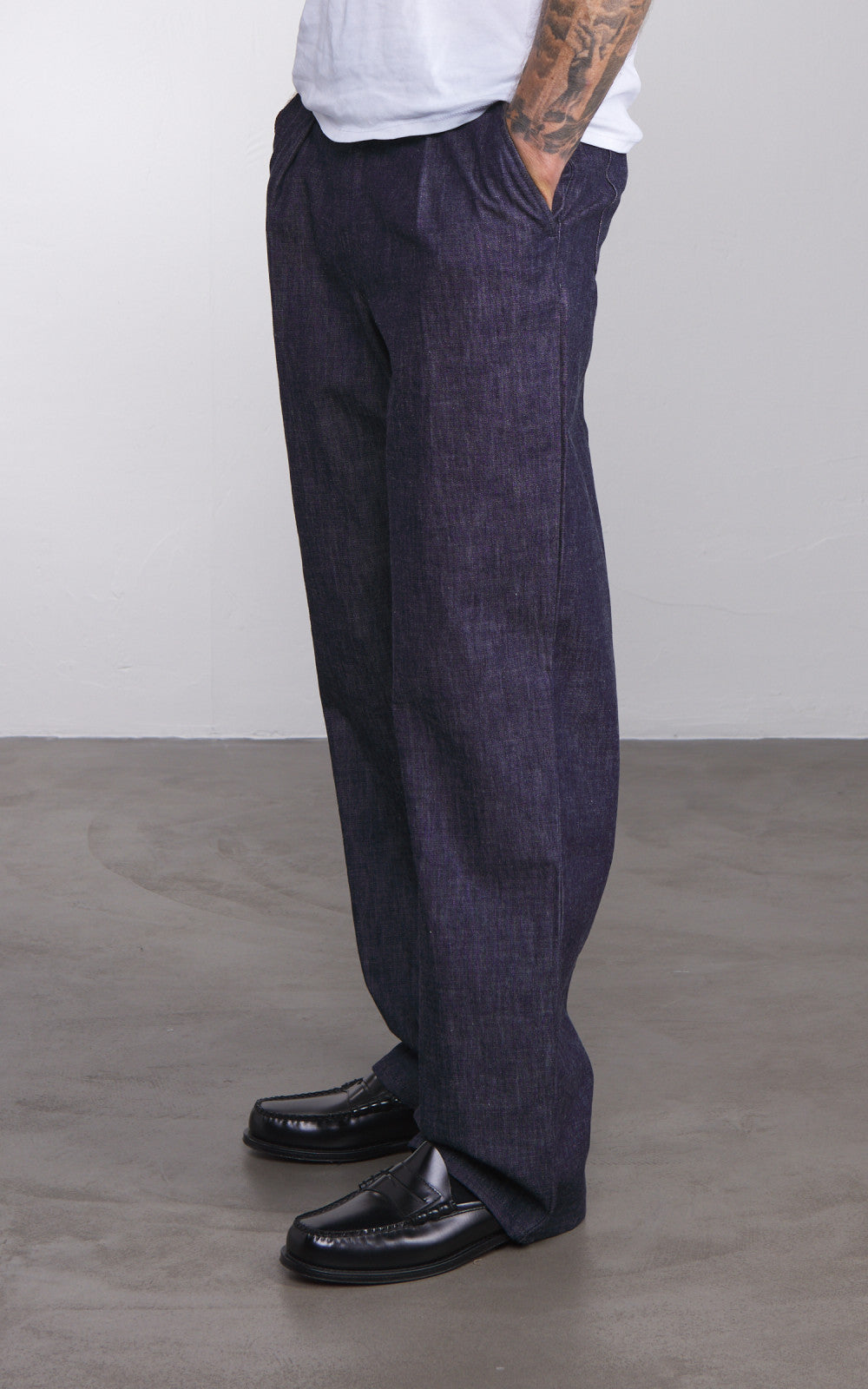 Naked & Famous Denim Pleated Trouser Rinsed Denim Indigo 10oz