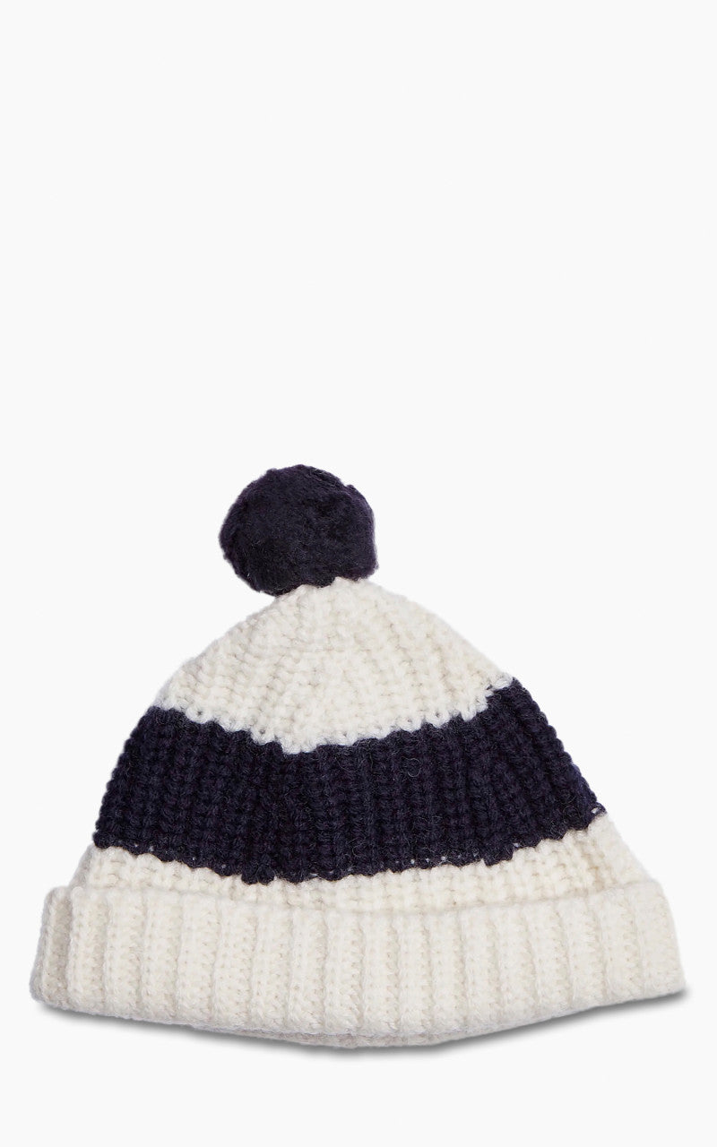 Nigel Cabourn Striped Pom Pom Beanie Natural/Navy