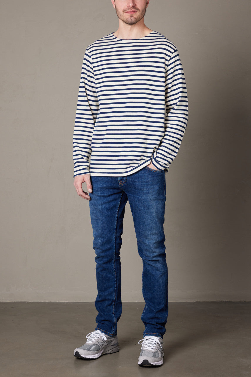 Nudie Jeans Charles Stripe LS T-Shirt Offwhite/Blue
