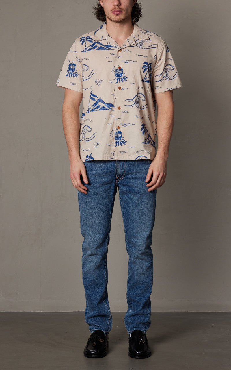 Nudie Jeans Arvid Waves Hawaii Shirt Ecru