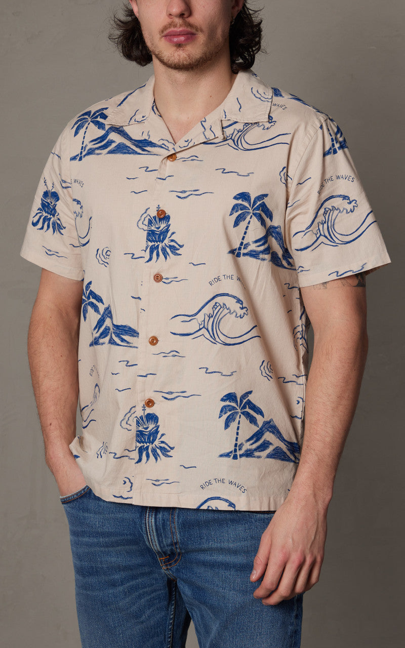 Nudie Jeans Arvid Waves Hawaii Shirt Ecru