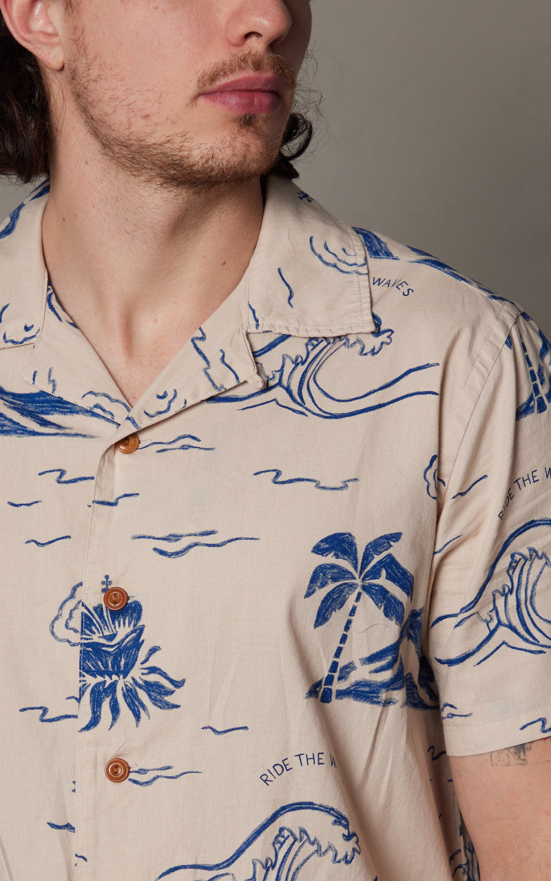 Nudie Jeans Arvid Waves Hawaii Shirt Ecru