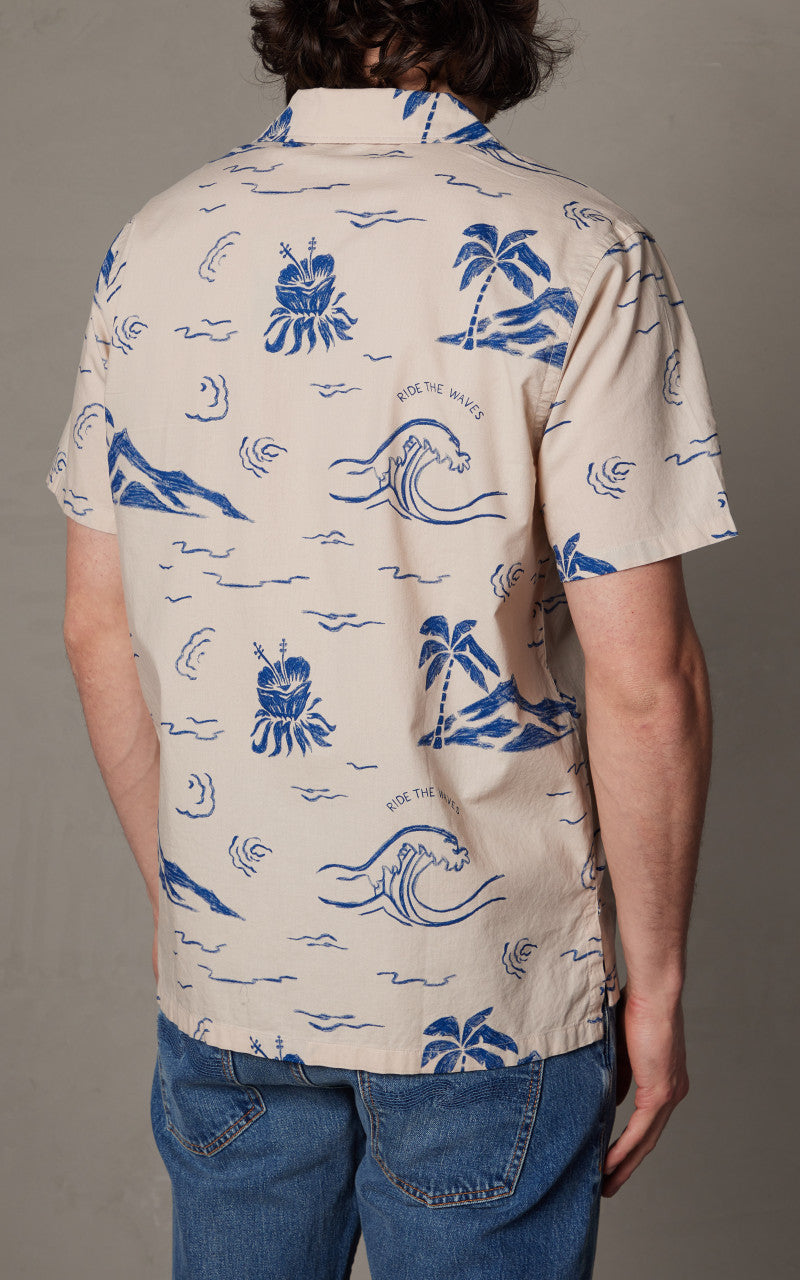 Nudie Jeans Arvid Waves Hawaii Shirt Ecru