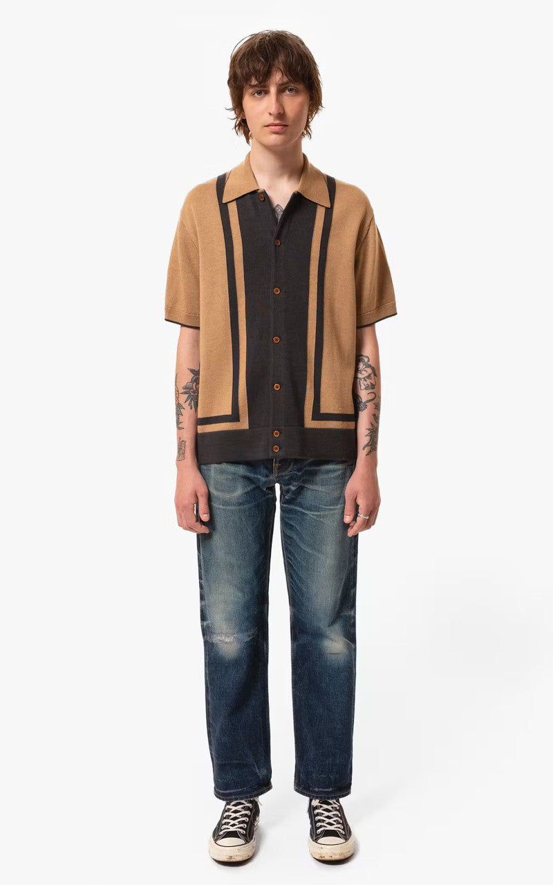 Nudie Jeans Fabbe Knit Polo Shirt Beige