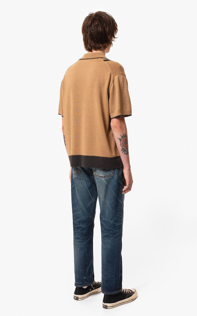 Nudie Jeans Fabbe Knit Polo Shirt Beige