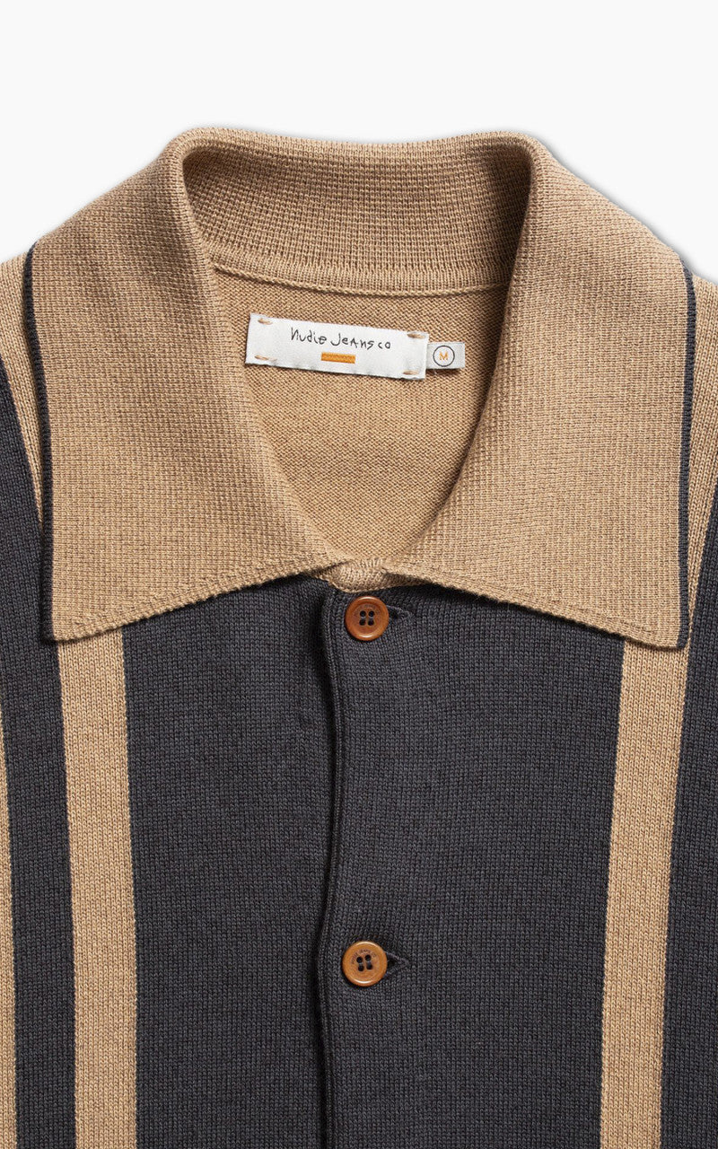 Nudie Jeans Fabbe Knit Polo Shirt Beige