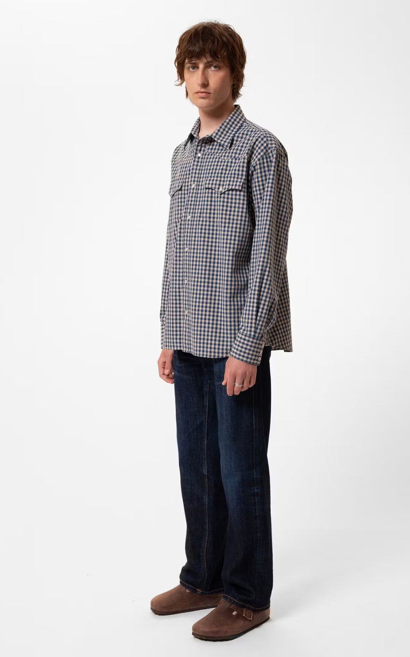 Nudie Jeans Sigge Gingham Cowboy Shirt Indigo