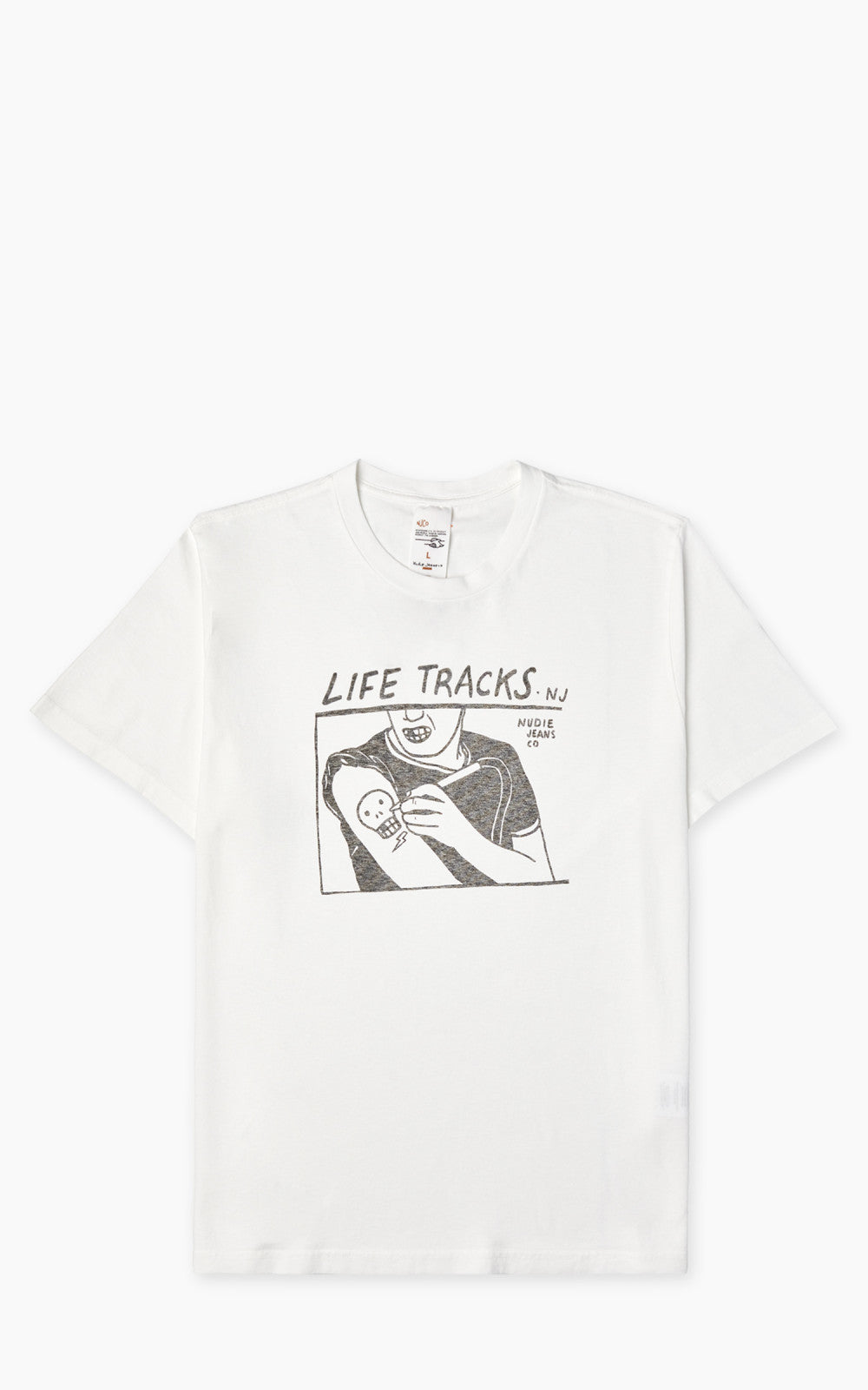Nudie Jeans Roy Life Tracks T-Shirt Chalk White