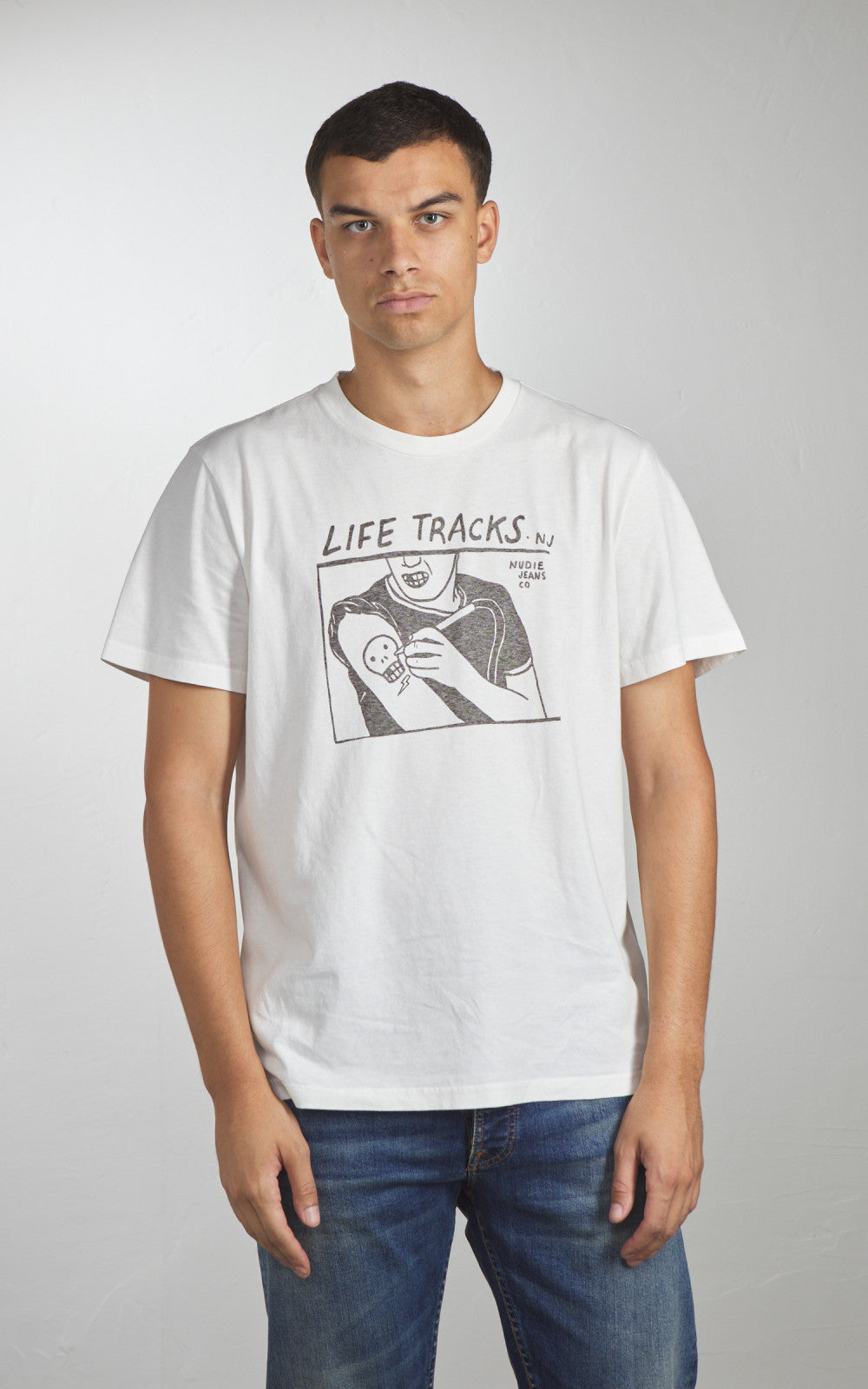 Nudie Jeans Roy Life Tracks T-Shirt Chalk White