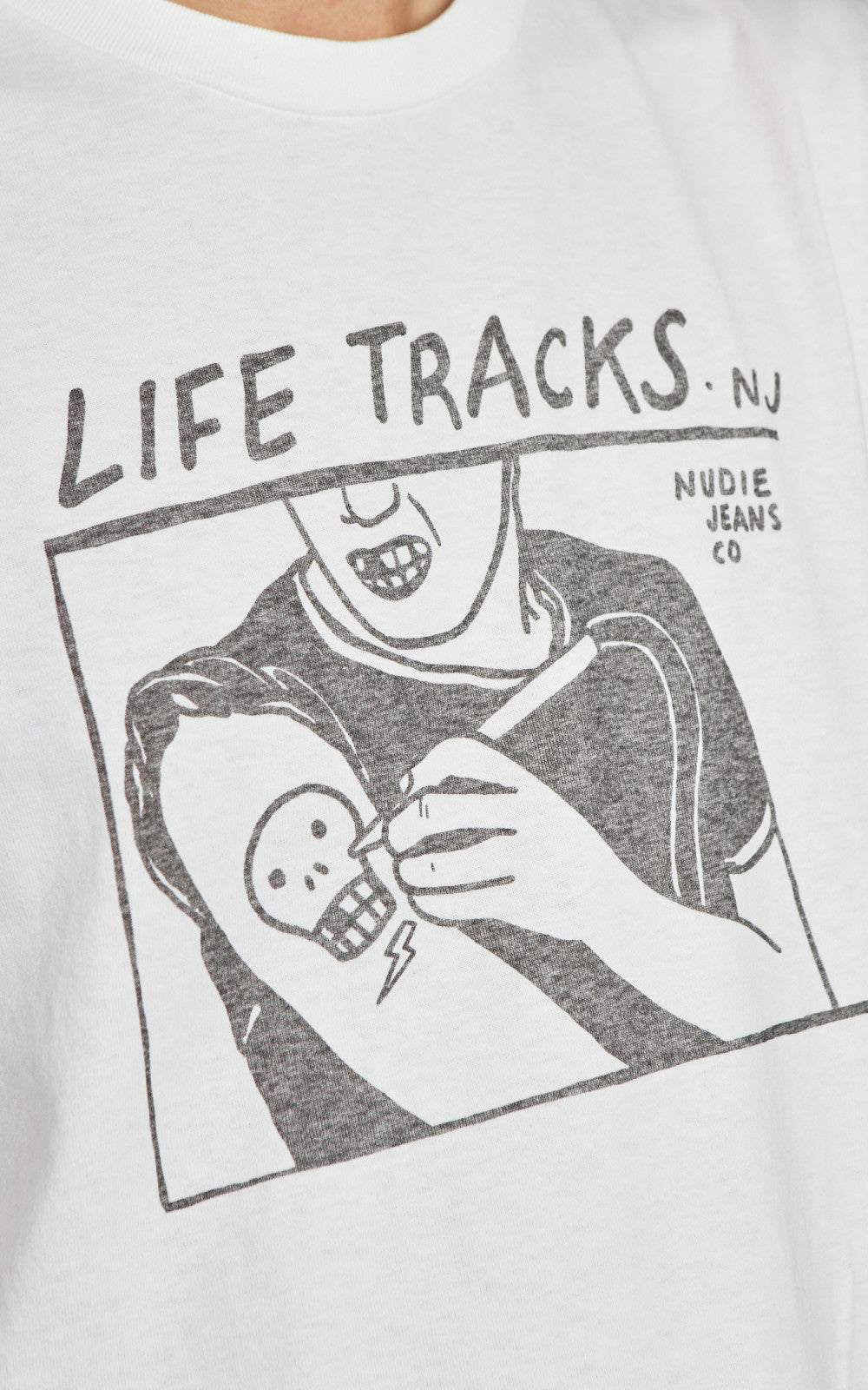 Nudie Jeans Roy Life Tracks T-Shirt Chalk White