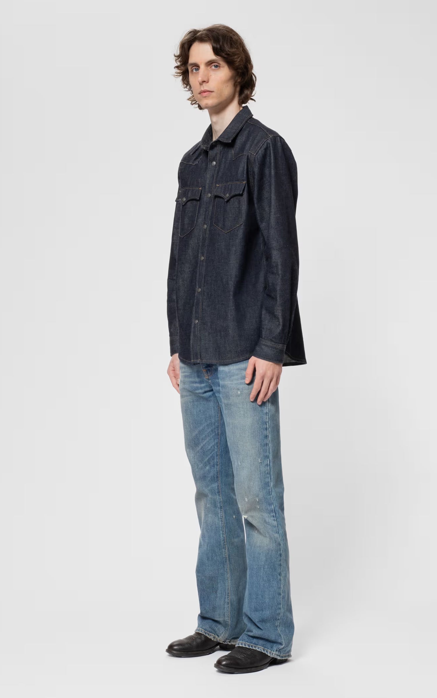 Nudie Jeans George Ace Selvage Denim Shirt Dry Blue