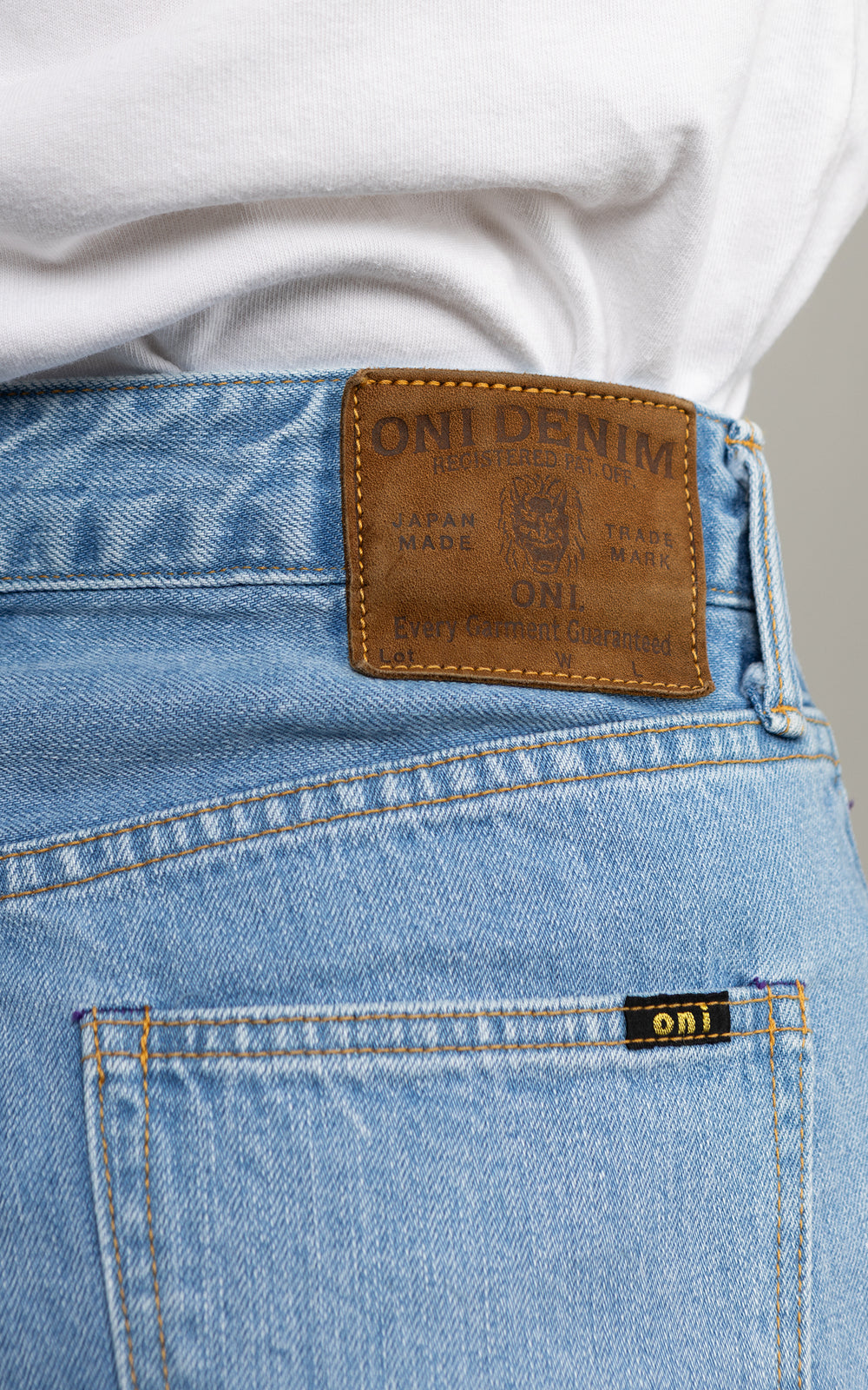 ONI Denim L720-12Z Bio Stone Bleach Ladies Wide Straight Selvedge Denim Indigo 12oz