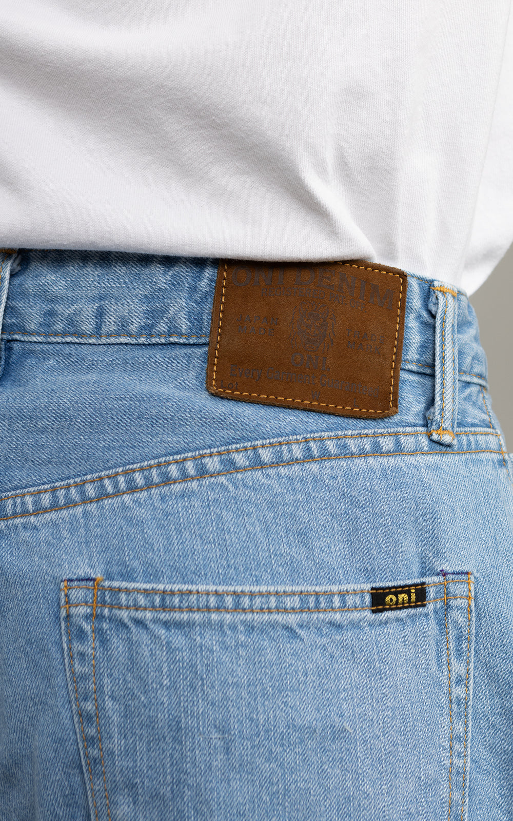 ONI Denim L722-12Z Bio Stone Bleach Ladies Super Wide Straight Selvedge Denim Indigo 12oz