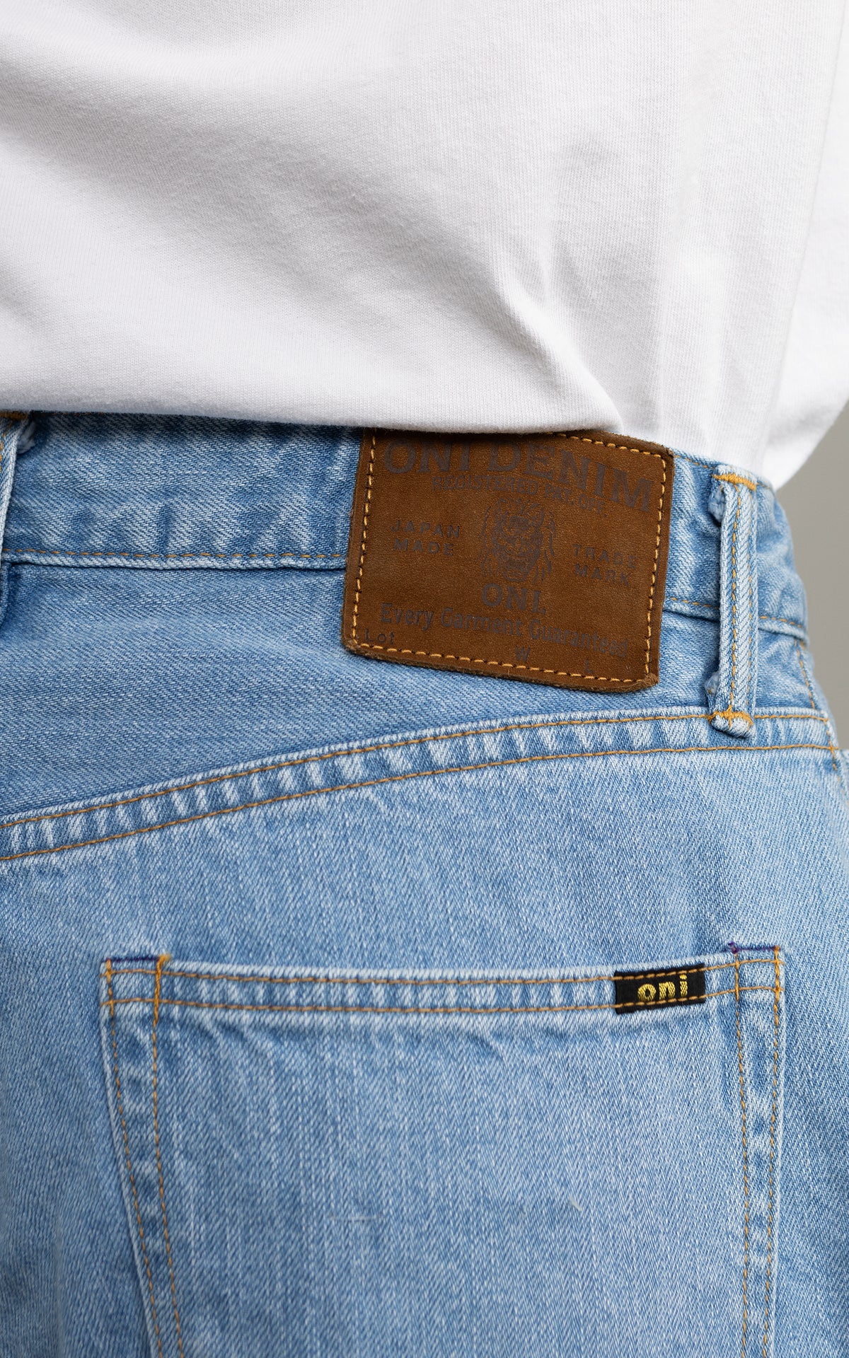 ONI Denim L722-12Z Bio Stone Bleach Ladies Super Wide Straight Selvedge Denim Indigo 12oz
