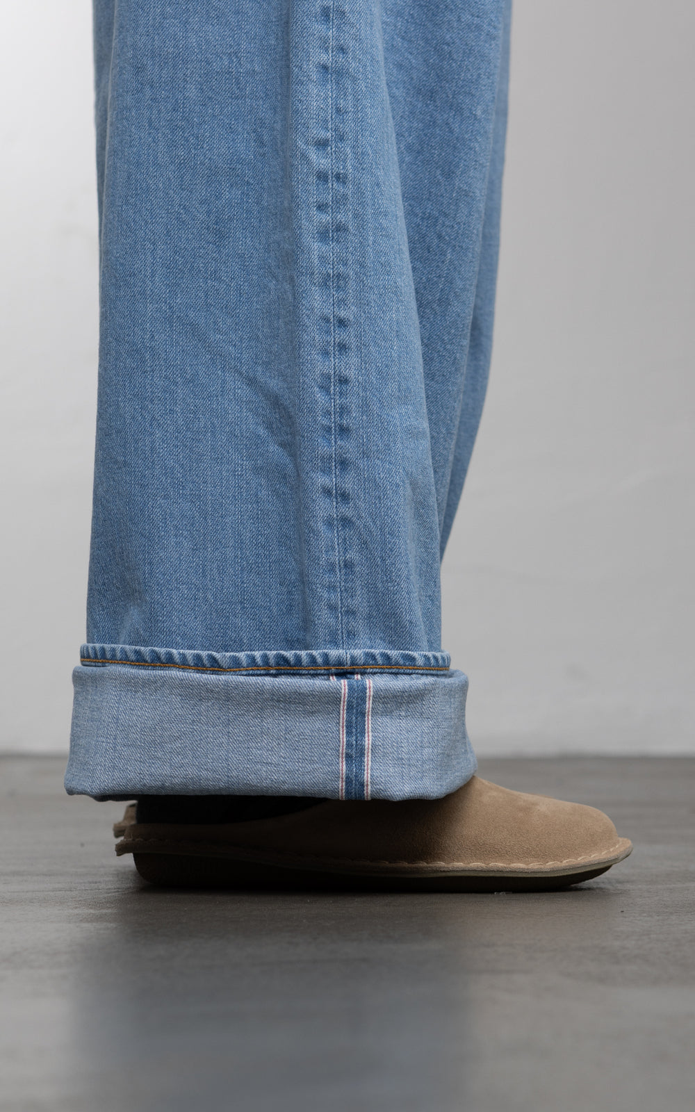 ONI Denim L722-12Z Bio Stone Bleach Ladies Super Wide Straight Selvedge Denim Indigo 12oz