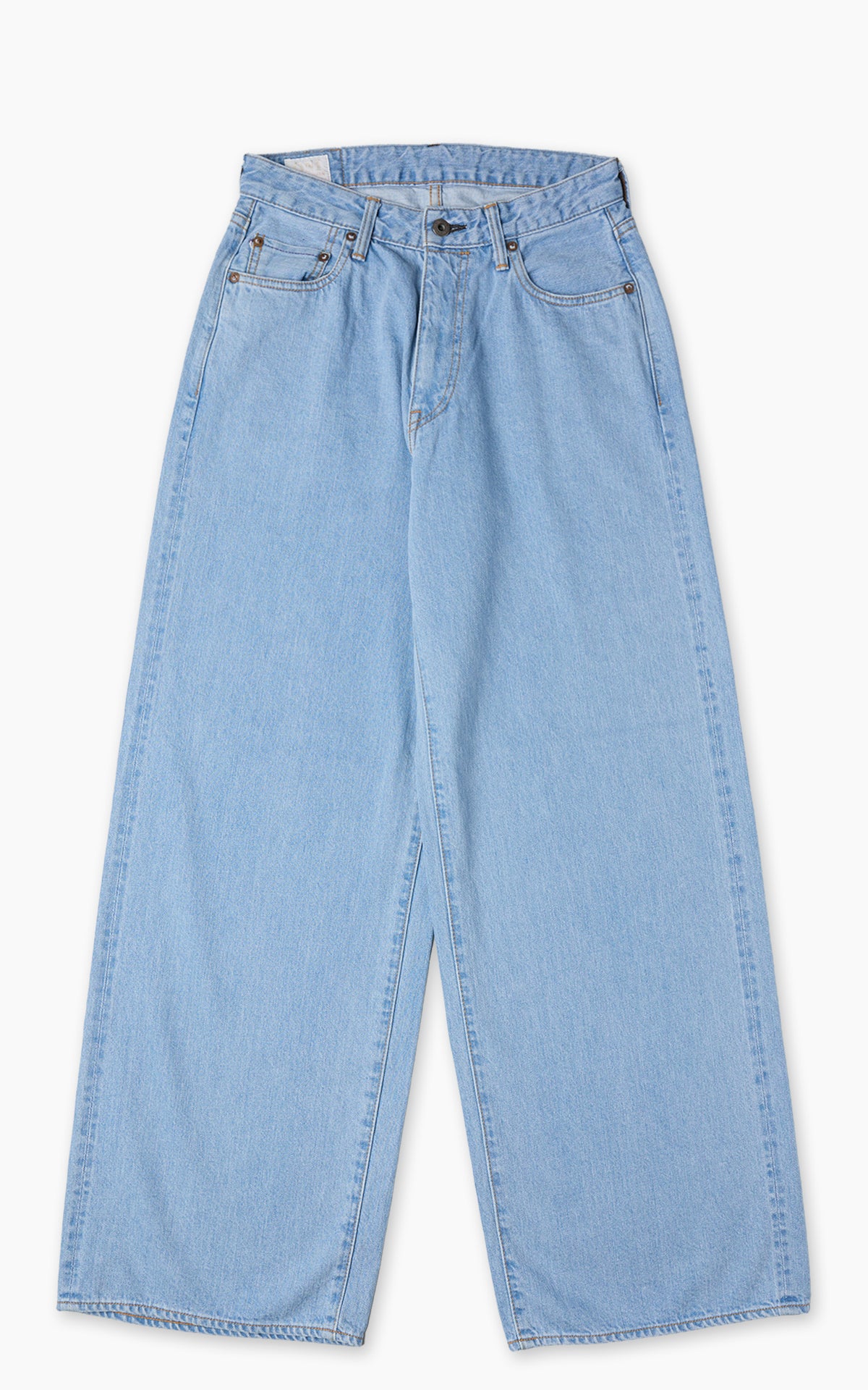 ONI Denim L722-12Z Bio Stone Bleach Ladies Super Wide Straight Selvedge Denim Indigo 12oz