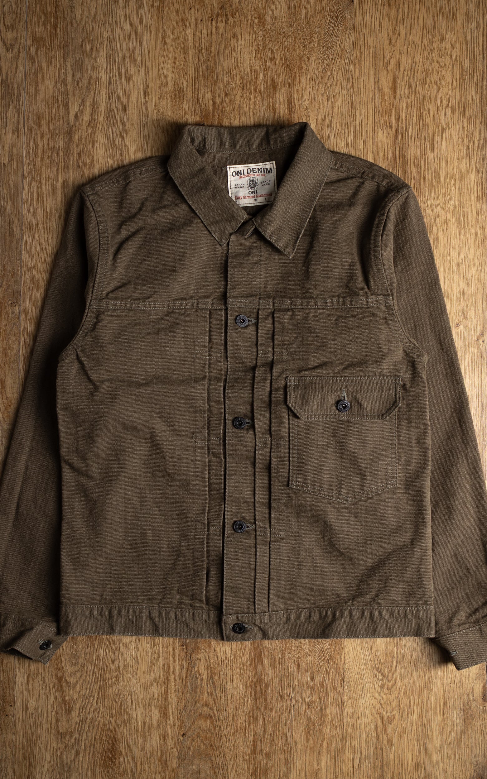 ONI Denim 01507L-HOX-OLB Type I Jacket Sulfur Dyed Heavy Oxford Olive Brown 13oz