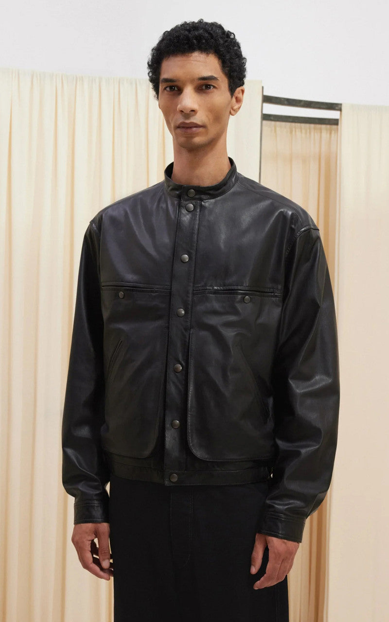 Lemaire Stand Collar Blouson Soft Nappa Leather Black