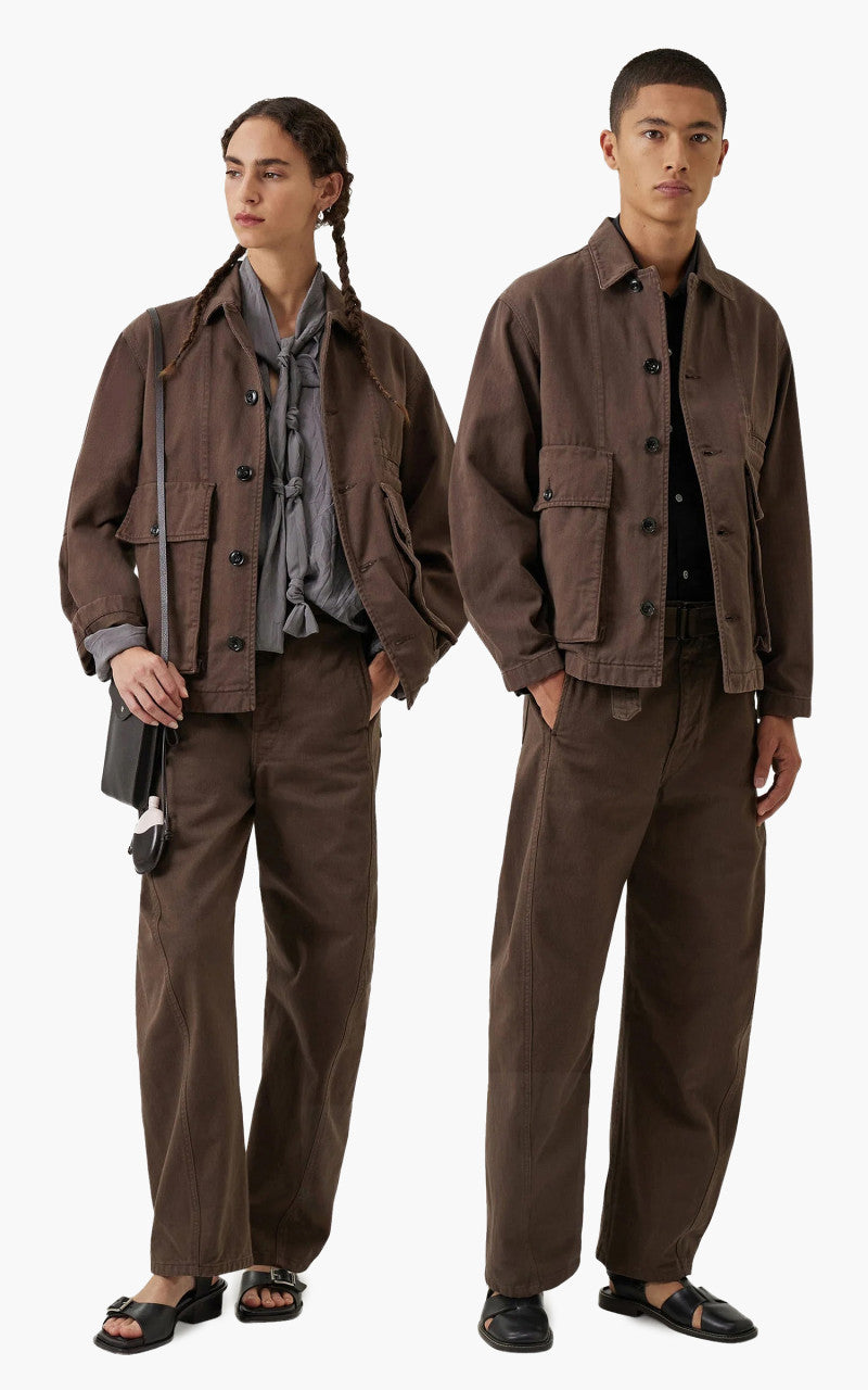 Lemaire Boxy Jacket Garment Dyed Denim Dark Brown