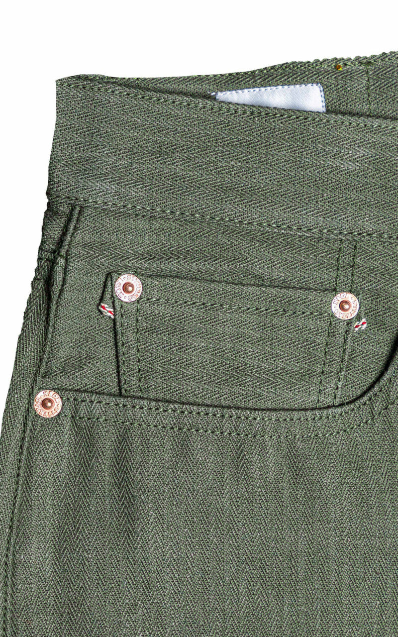 NBDN Ogre Herringbone Selvedge 5-Pocket Jeans Olive Green 15.5oz