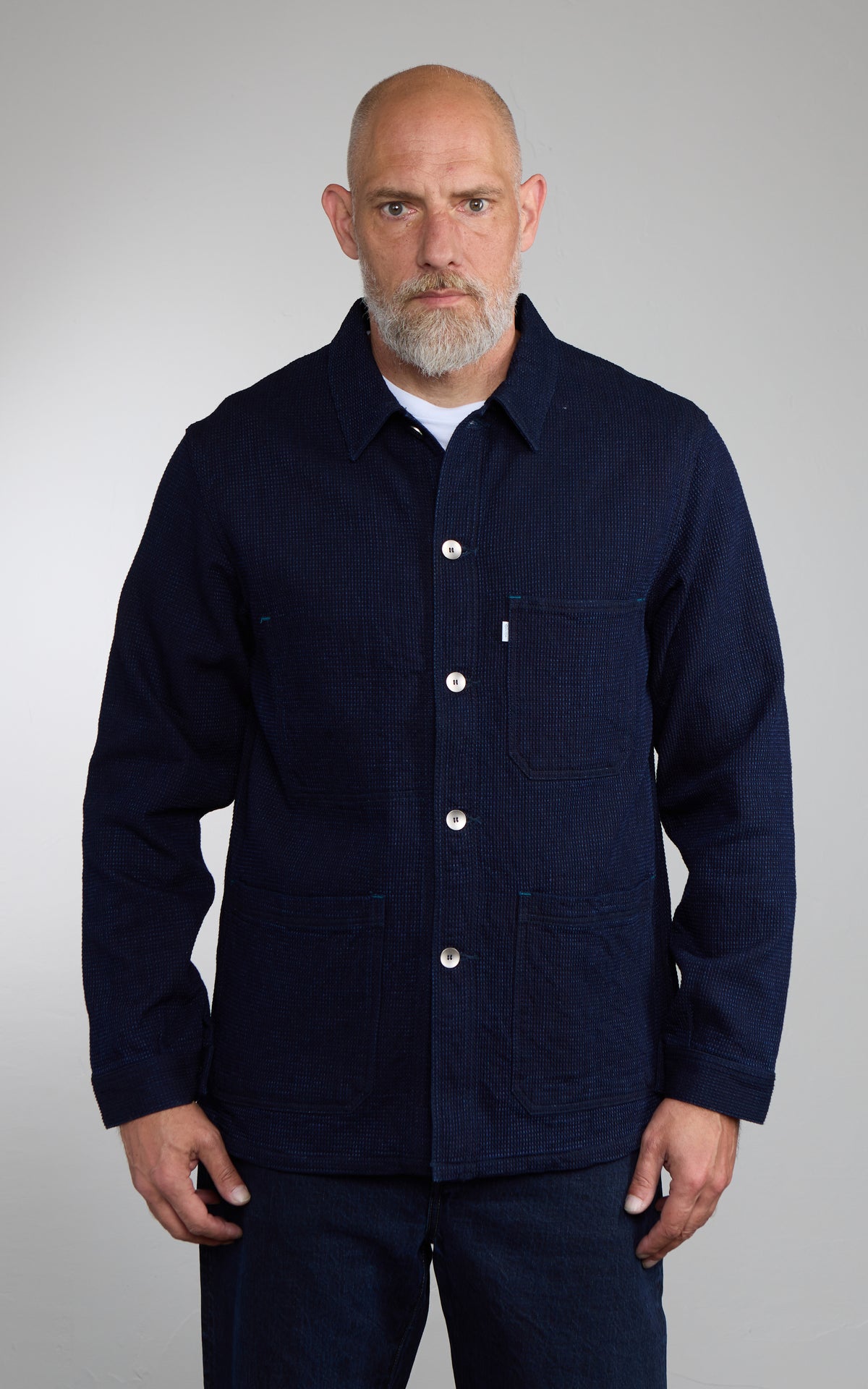 Omoto Denim 3720 Cube Sashiko Denim Chore Jacket Indigo 12oz