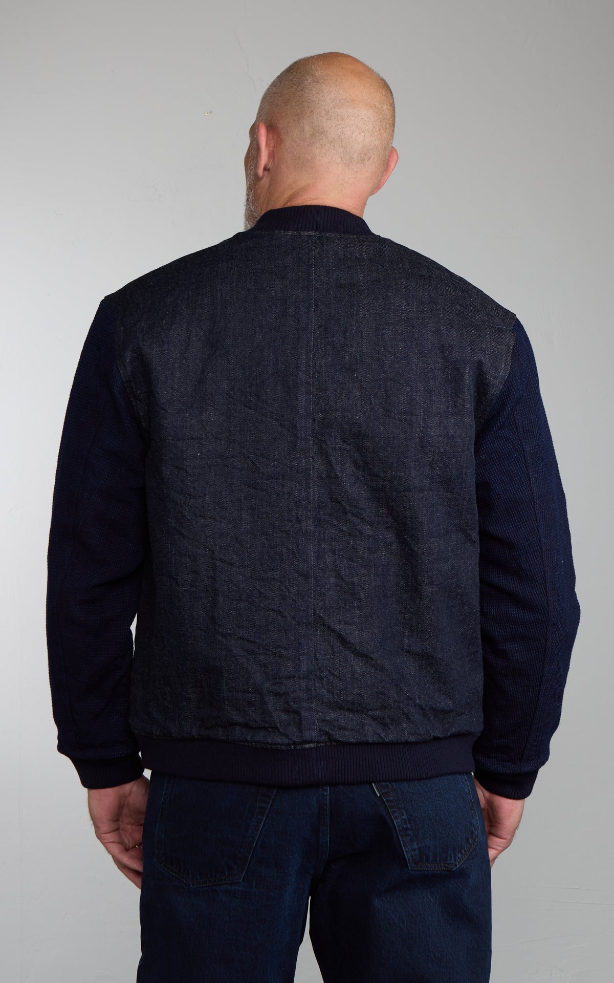 Omoto Denim 3925 Varsity Jacket Cube Sashiko Denim Indigo