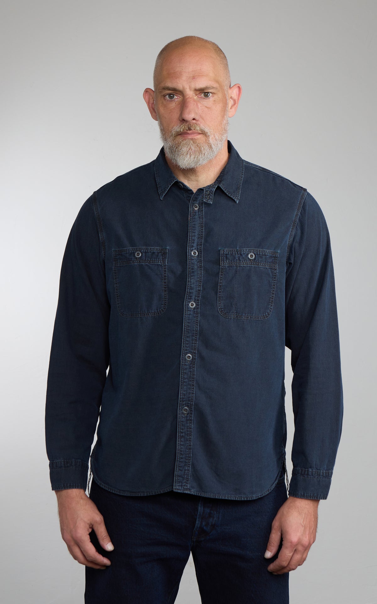 Omoto Denim 5017 High Density Chambray Work Shirt Charcoal Dyed