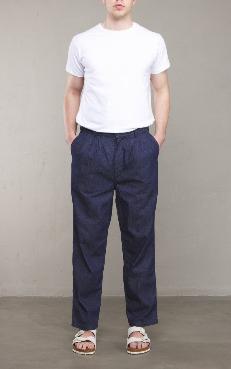 OrSlow Two Tuck Denim Wide Trousers Indigo