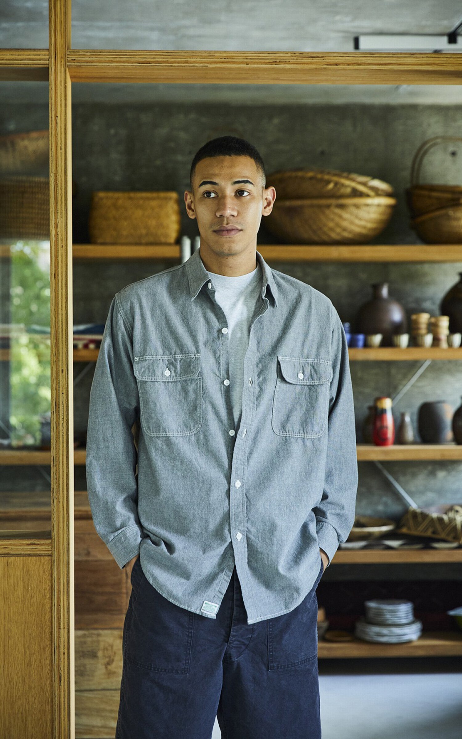 OrSlow Chambray Work Shirt Grey