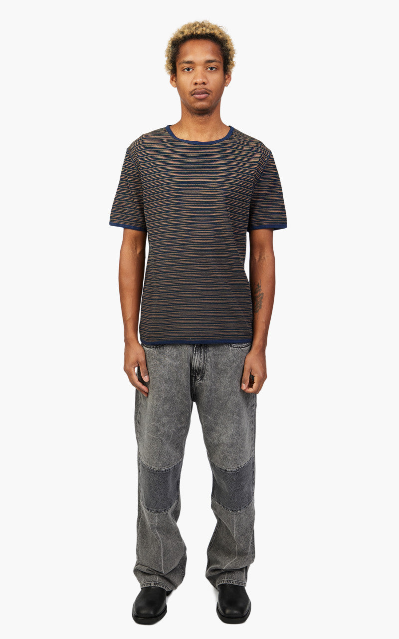 Our Legacy Tanker T-Shirt Navy/Brown Crepe Stripe
