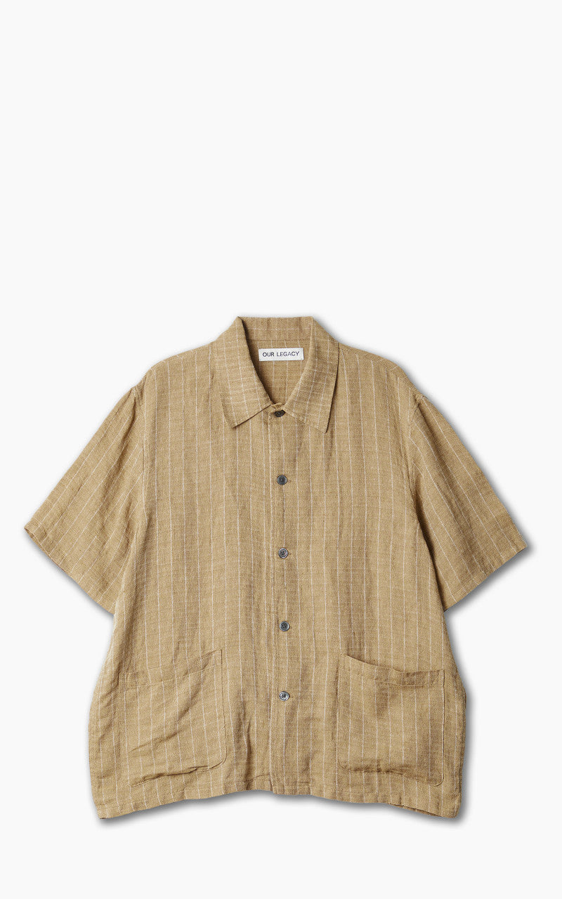 Our Legacy Elder Shirt Shortsleeve Oat Texan Pinstripe
