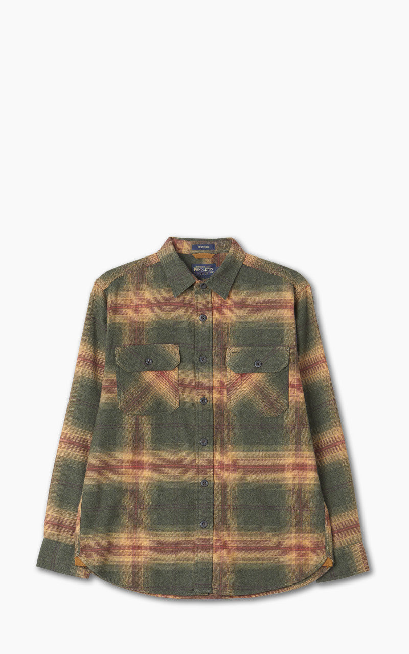 Pendleton Burnside Flannel Shirt Dark Olive/Gold/Red Plaid