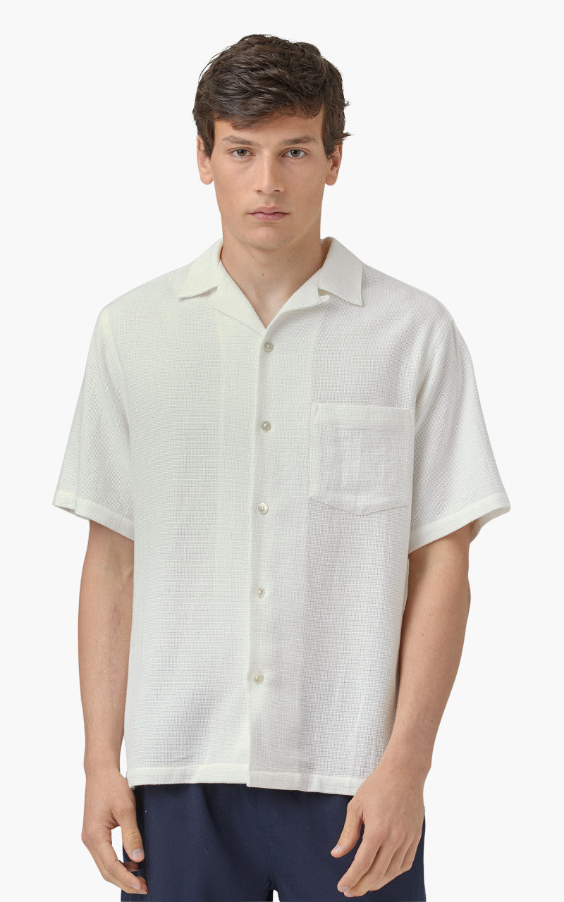 Portuguese Flannel Pique Camp Collar Shirt White