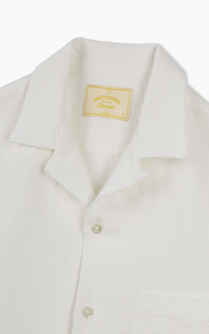 Portuguese Flannel Pique Camp Collar Shirt White
