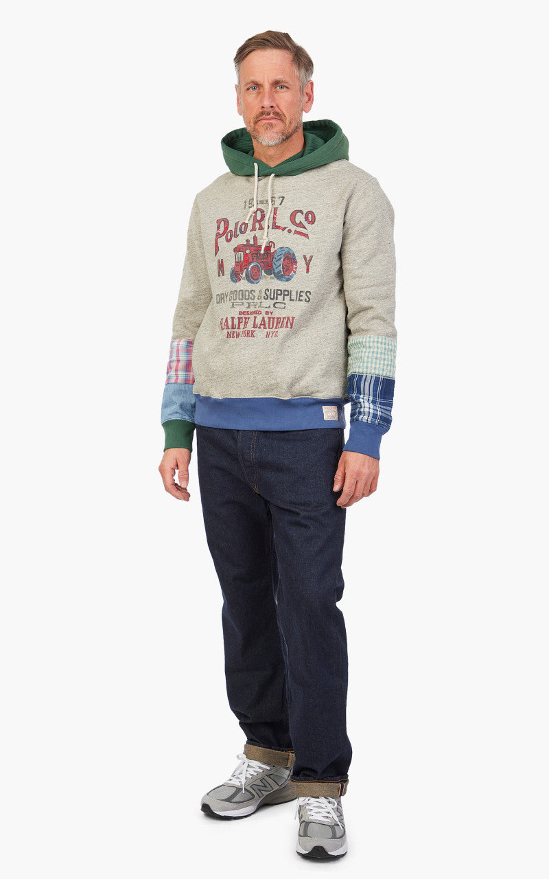 Polo Ralph Lauren Patchwork Graphic Fleece Hoodie Grey