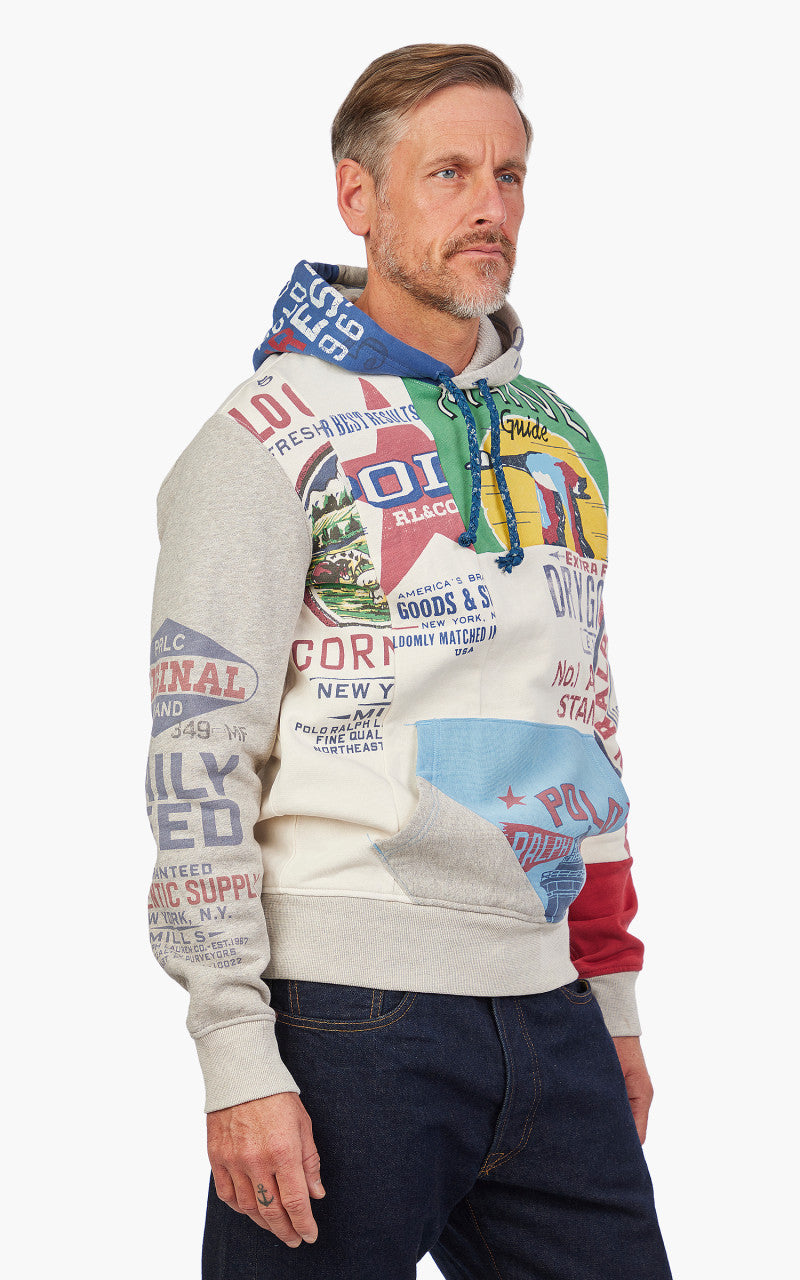 Polo Ralph Lauren Patchwork Graphic Fleece Hoodie Deckwash White Multi